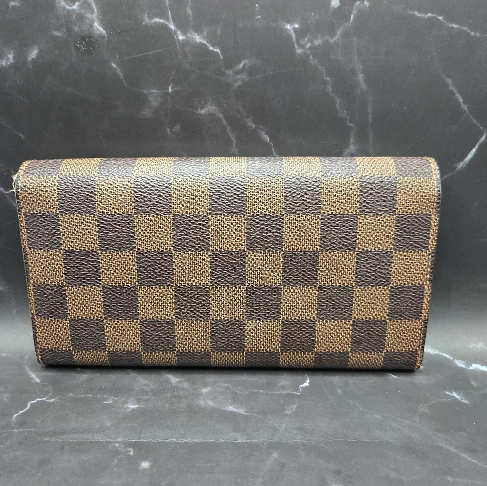 EUC Louis Vuitton Damier Ebene Coated Canvas Leather Sarah Long Wallet - Picture 3 of 14